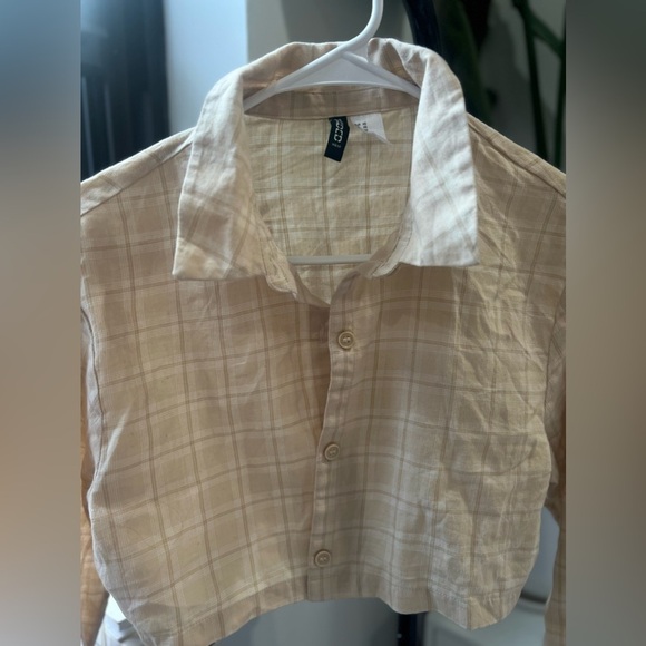 NWOT Neutral Fall button up collared long sleeve plaid crop top - Picture 5 of 5